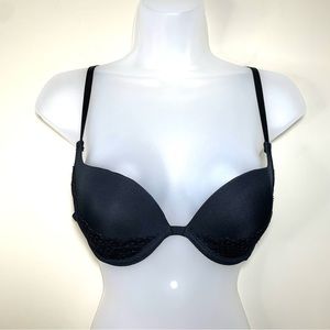 Dollhouse Black Push-Up Bra Balconette Lace Glitter 34C